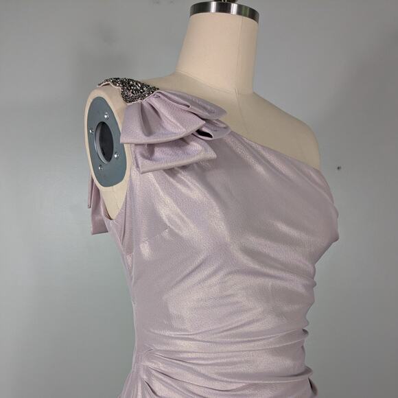 Teri Jon Prom Dress Maxi Gown 6 Purple Rickie Freeman Metallic Shoulder Formal - Picture 4 of 11